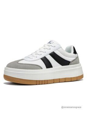 Platform Fashion Sneakers Lightweight Cushioned Lace-Up Faux Leather